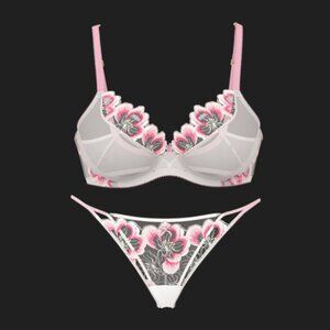 Dream Angels Fabulous by VS Unlined Pink Peony Embroidery Full-Cup Bra 38DD Set